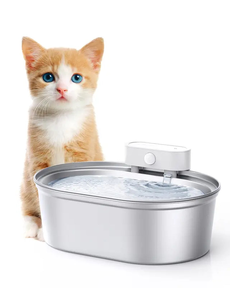 Uahpet ZERO Stainless Steel Wireless Cat Water Fountain, Battery-Operated Stainless Steel Pet Water Fountain, Wireless Cat Water Fountain, Pet Water Dispenser for Cats Dogs, Dishwasher Safe, 67Oz/2L